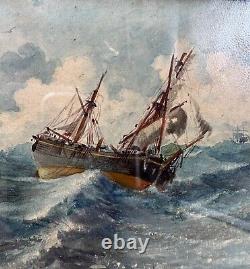 Aquarelle Originale Marine époque XIXe Siècle signée E. MULNIER