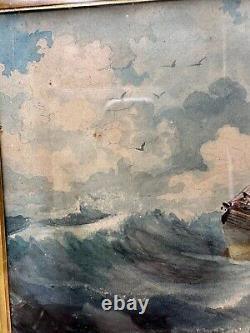 Aquarelle Originale Marine époque XIXe Siècle signée E. MULNIER