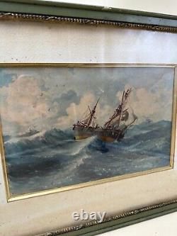 Aquarelle Originale Marine époque XIXe Siècle signée E. MULNIER