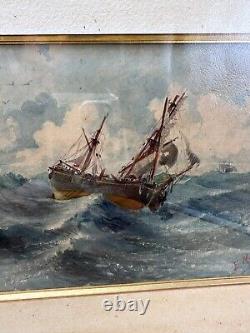 Aquarelle Originale Marine époque XIXe Siècle signée E. MULNIER