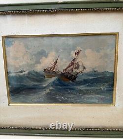 Aquarelle Originale Marine époque XIXe Siècle signée E. MULNIER