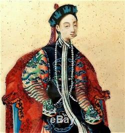 Art d'Asie 2 peintures sur soie couple Impérial, encadré, époque XIX ème