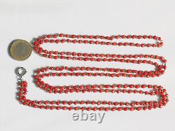 BEAU et TRES GRAND COLLIER / SAUTOIR ANCIEN d'époque XIXème en ARGENT et CORAIL