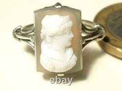 BELLE BAGUE ANCIENNE D'EPOQUE MILIEU XIXème en ARGENT avec CAMEE AGATE / T. 50