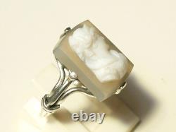 BELLE BAGUE ANCIENNE D'EPOQUE MILIEU XIXème en ARGENT avec CAMEE AGATE / T. 50