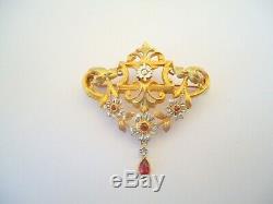 BELLE BROCHE ANCIENNE EN OR 18K RUBIS ET DIAMANTS EPOQUE XIX eme or 18 carats