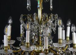 Baccarat, Grand Lustre 12 Lumières En Cristal Et Bronze, époque XIX ème Siècle