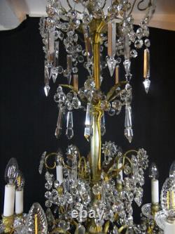 Baccarat, Grand Lustre 12 Lumières En Cristal Et Bronze, époque XIX ème Siècle