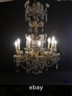 Baccarat, Grand Lustre 12 Lumières En Cristal Et Bronze, époque XIX ème Siècle