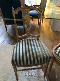Banquette 3 places de style Louis XVI + 3 chaises assorties d'époque XIX ème