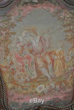 Banquette style Louis XV tapisserie et miroir époque fin XIXème