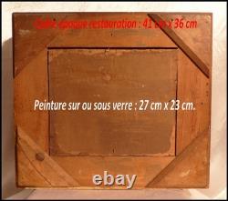 Beau Cadre époque Restauration XIXe & Paysage Peinture fixée sous verre 41x36cm