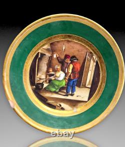 Belle Assiette Porcelaine De Paris Epoque Xixeme Scene De Taverne Teniers