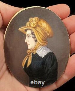 Belle Miniature Peinte Portrait Femme+ Cadre Verre Bombe Epoque Xixeme