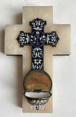 Bénitier Croix Crucifix Émaux Cloisonnés & Onyx Calice & Rinceaux Époque XIX ème