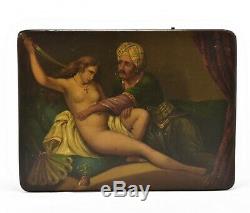 Boite peinte scène orientaliste beauté nue et son amant époque XIXème