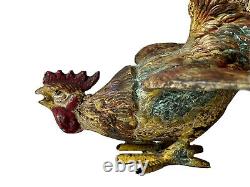 Bronze de Vienne Polychrome Sujet Animalier Coq Chantant Sculpture Époque XIXème