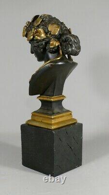 Buste d'après l'antique d'Antinoüs En Bronze Patiné Et Doré, époque XIX ème