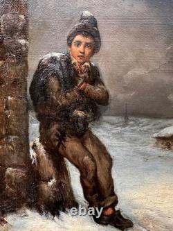 C. 1850+jeune Ramoneur +huile MI Xixeme +splendide+cadre D'époque++