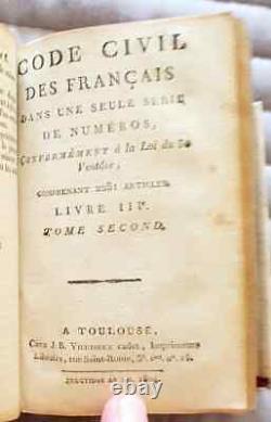C1 NAPOLEON CODE CIVIL 1804 Toulouse RELIE Plein CUIR d epoque RARE