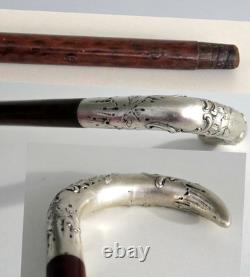 CANNE Pommeau en Argent Massif Style Rocaille Epoque Art Nouveau XIXème Siècle