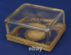 COFFRET A BIJOUX Cristal Bronze Doré et Miniature Epoque Empire XIXème Siècle
