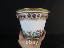 Cache Pot En Porcelaine De Paris Peint à La Main De Fleurs, époque Début XIX ème