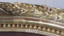 Cadre médaillon XIXeme doré feuille d'or Louis XVI laurier ruban vitre d'époque