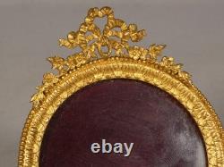 Cadre photo rond tondo Louis XVI en bronze ciselé et doré, époque fin XIX ème