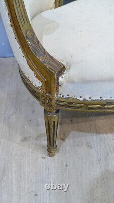 Canapé Corbeille De Style Louis XVI En Bois Patiné Doré, époque XIX ème Siècle