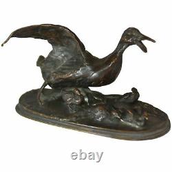 Canne avec ses 6 canetons bronze animalier par P. J Mêne Époque XIXème