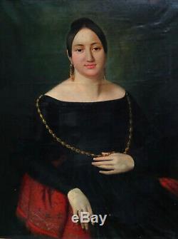 Catherine Mattau Portrait de Femme Epoque Louis Philippe XIXème siècle HST