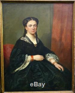 Charles Crauk Grand Portrait de Femme Epoque Second Empire HsT du XIXème siècle