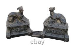 Chenets aux lévriers d'époque 19ème sculpture chien lévrier andirons XIXeme