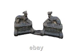 Chenets decor levriers d'époque 19eme sculpture chien levrier andirons XIXeme