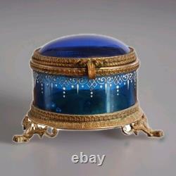 Coffret Boîte à Bijoux Verre Bleu Émaillée Et Bronze Epoque Napoléon III XIXème