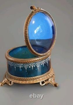 Coffret Boîte à Bijoux Verre Bleu Émaillée Et Bronze Epoque Napoléon III XIXème