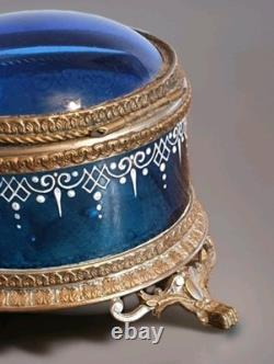 Coffret Boîte à Bijoux Verre Bleu Émaillée Et Bronze Epoque Napoléon III XIXème