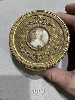 Coffret à Bijoux En Bronze Et Laiton Doré Et Miniature, époque XIX èm