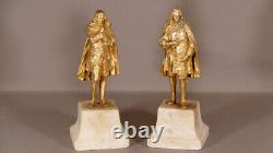 Colbert Et Fouquet, Paire De Statuettes En Bronze Doré époque XIX ème