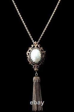 Collier pendentif-broche argent époque fin XIXème en emaux de limoges