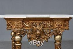 Console bois et stuc doré dessus marbre époque fin XIXème