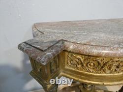 Console demi lune de style Louis XVI en bois doré et marbre, époque XIX ème