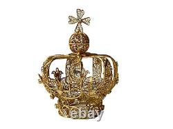 Couronne Saint Laiton Doré Filigrané & Strass Vierge Époque XIXème Antique Crown