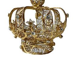 Couronne Saint Laiton Doré Filigrané & Strass Vierge Époque XIXème Antique Crown