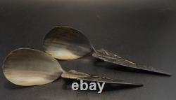 Couverts à salade en corne époque XIX eme decor aux oiseaux bon état