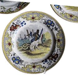 Creil Montereau 3 Assiettes Faience Polychrome Epoque Xixeme