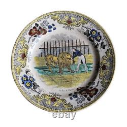 Creil Montereau 3 Assiettes Faience Polychrome Epoque Xixeme