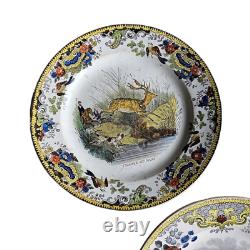 Creil Montereau 3 Assiettes Faience Polychrome Epoque Xixeme