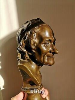 D'APRÈS HOUDON BUSTE EN BRONZE DE VOLTAIRE ÉPOQUE XIXème PHILOSOPHE FRANCE